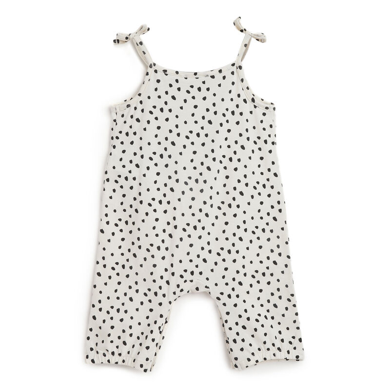 Girls White and Black Printed Long Dungaree image number 1